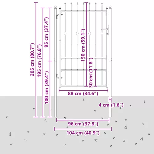  Kerítés kapu zárral Asten Fekete 150 x 88 cm Acél