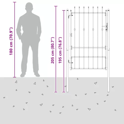  Kerítés kapu zárral Asten Fekete 150 x 88 cm Acél