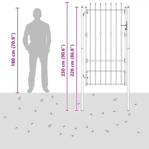  Kerítés kapu zárral Asten Fekete 175 x 88 cm Acél