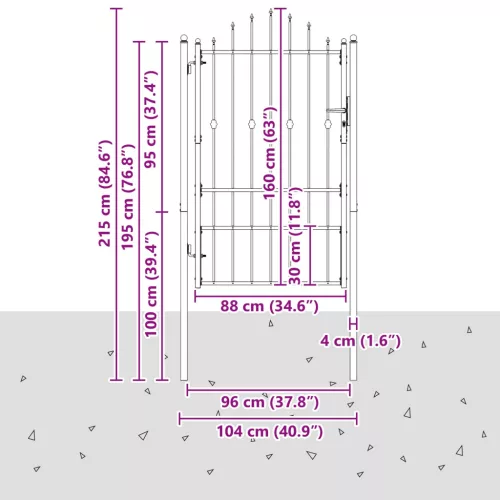  Kerítés kapu zárral Asten Fekete 150 x 88 cm Acél