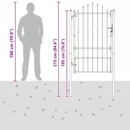  Kerítés kapu zárral Asten Fekete 150 x 88 cm Acél