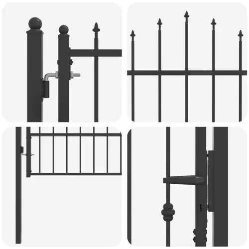  Kerítés kapu zárral Asten Fekete 175 x 88 cm Acél