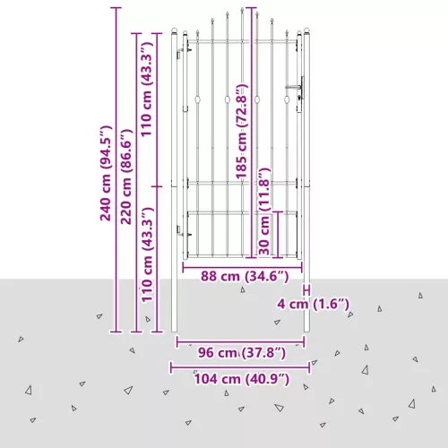  Kerítés kapu zárral Asten Fekete 175 x 88 cm Acél