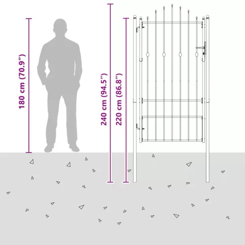  Kerítés kapu zárral Asten Fekete 175 x 88 cm Acél