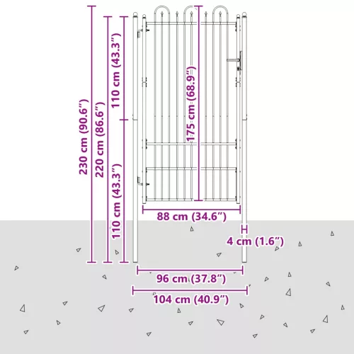 Kerítés kapu DRONTEN 100 x 175 cm Acél Fekete Zárolható