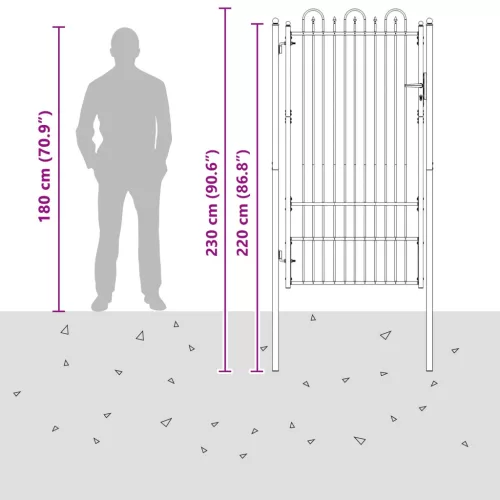  Kerítés kapu DRONTEN 100 x 175 cm Acél Fekete Zárolható