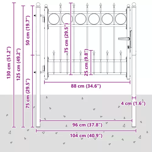  Kerítés kapu HORST 100 x 75 cm Fém Fekete Zárolható