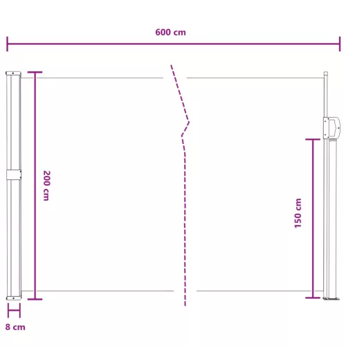  Húzható oldalsó napernyő Szürke 600 x 200 cm Poliészter