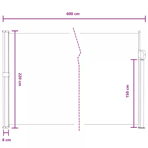  Húzható oldalsó napernyő Szürke 600 x 220 cm Poliészter
