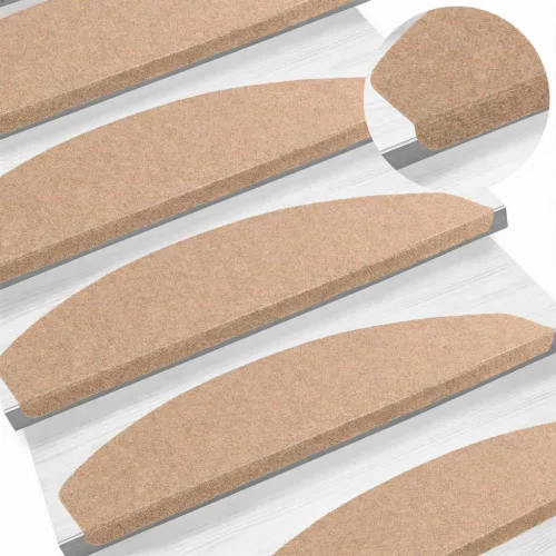  Öntapadós lépcsőszőnyegek Félkör 15 pcs Bézs 80 x 28 x 3,5 cm