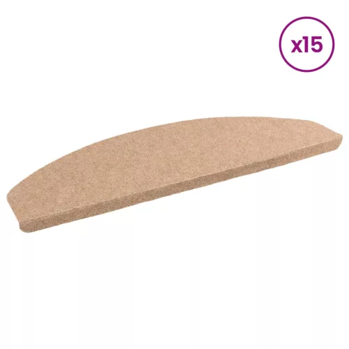  Öntapadós lépcsőszőnyegek Félkör 15 pcs Bézs 80 x 28 x 3,5 cm