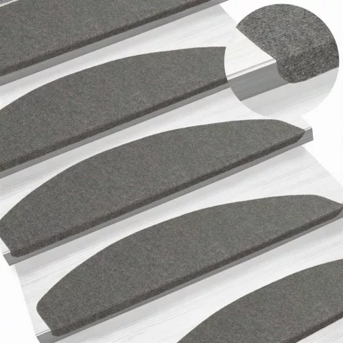  Öntapadós lépcsőszőnyegek Félkör 15 pcs Szürke 80 x 28 x 3,5 cm