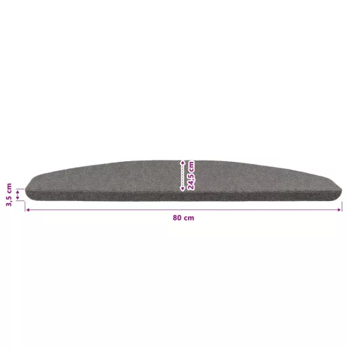  Öntapadós lépcsőszőnyegek Félkör 15 pcs Szürke 80 x 28 x 3,5 cm