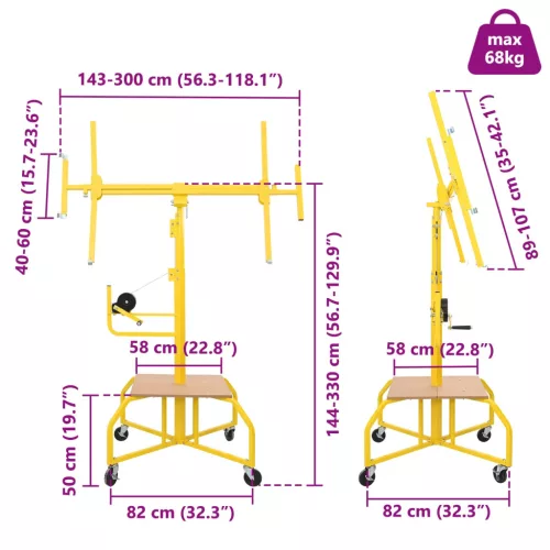 Gipszkartonemelő Sárga 300 x 107 x 330 cm Acél