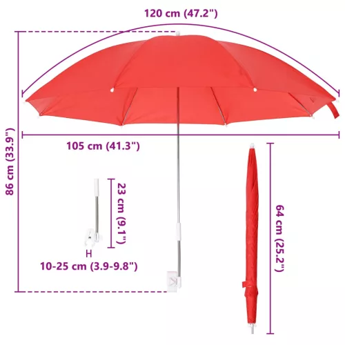  Csipeszes napernyő 2 pcs Tűz téglavörös Ø 105 x 86 cm