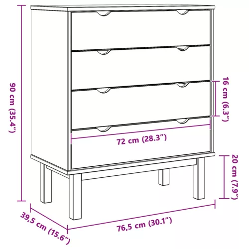  Fiókos szekrény OTTA Fekete 76,5 x 39,5 x 90 cm Tömör Fenyőfa