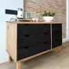  Fiókos szekrény OTTA Fekete 111 x 43 x 73,5 cm Tömör Fenyőfa