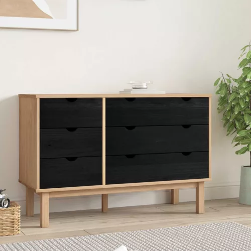  Fiókos szekrény OTTA Fekete 111 x 43 x 73,5 cm Tömör Fenyőfa