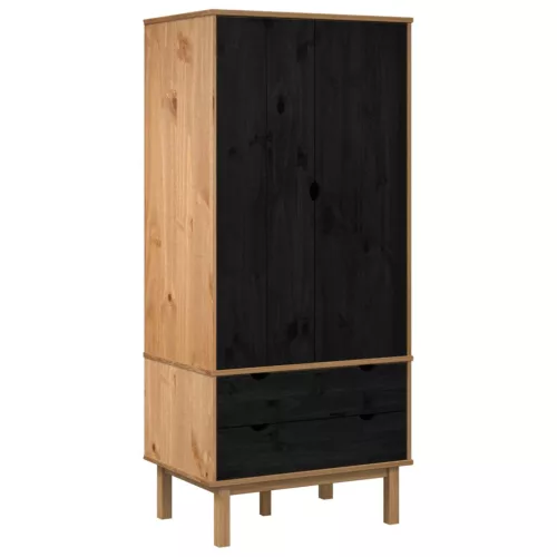  Ruhásszekrény OTTA Fekete 76,5 x 53 x 172 cm Tömör Fenyőfa