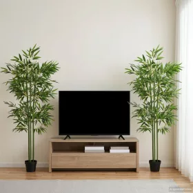    Műbambusz fa 2 pcs Zöld 45 x 18 x 175 cm Szövet és Bambusz