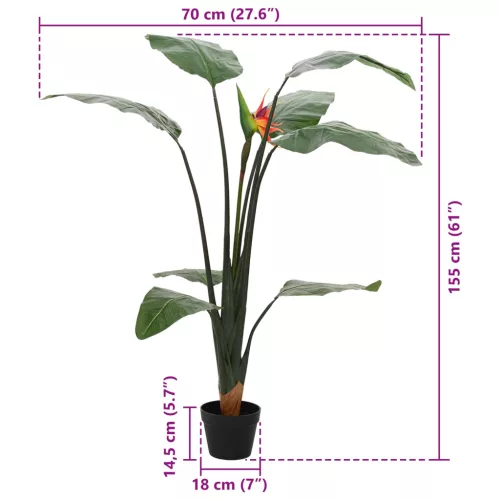  Mű Strelitzia Növény Zöld 70 x 18 x 155 cm Szövet és PE