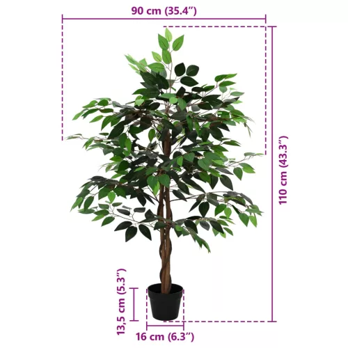  Mű Ficus Növény Zöld 90 x 16 x 110 cm Szövet és fa