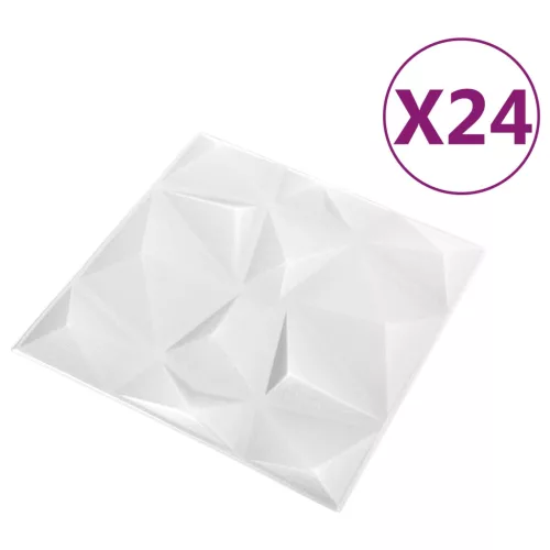  Fali panelek 24 pcs Gyémánt Fehér 50 x 50 cm XPS Hab