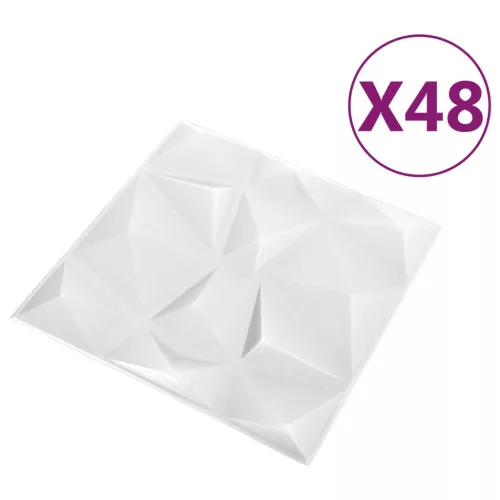  Fali panelek 48 pcs Gyémánt Fehér 50 x 50 cm XPS Hab