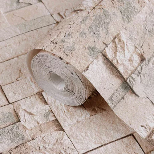  3D Kő Tapéta Bézs 10 x 0,53 m Nem Szőtt Szövet