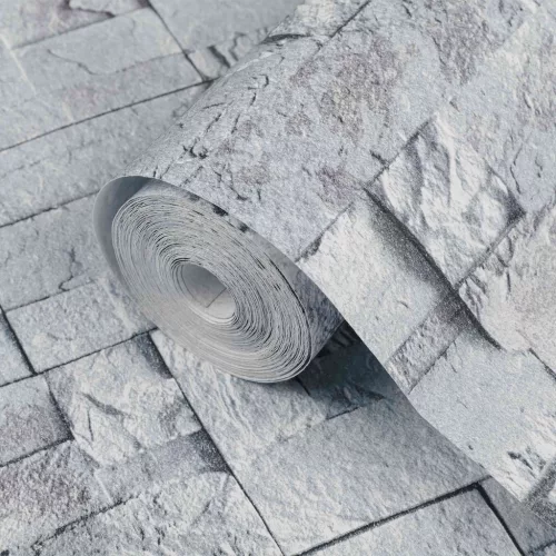  3D Kő Tapéta Világosszürke 10 x 0,53 m Nem Szőtt Szövet