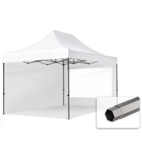   TP 3x4,5m összecsukható 750N acél vázas pavilon, 2 db oldalfallal - fehér