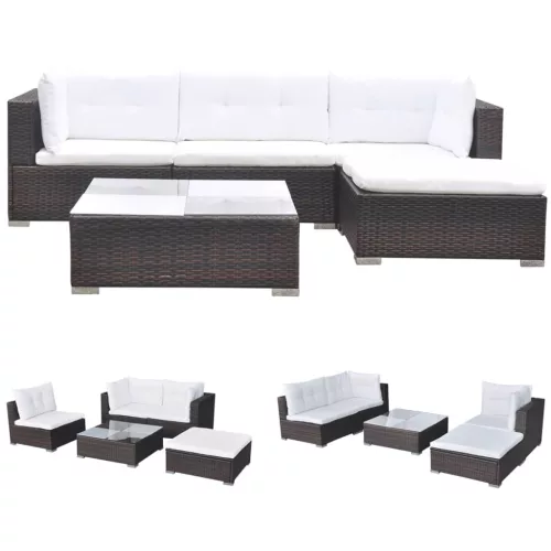  5 részes barna polyrattan kerti ülőgarnitúra párnákkal