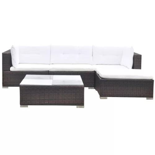  5 részes barna polyrattan kerti ülőgarnitúra párnákkal