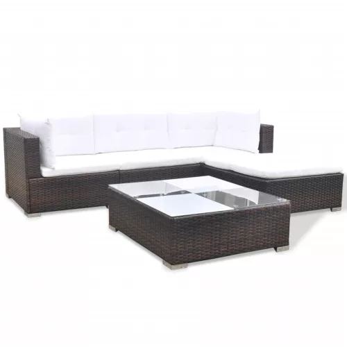  5 részes barna polyrattan kerti ülőgarnitúra párnákkal