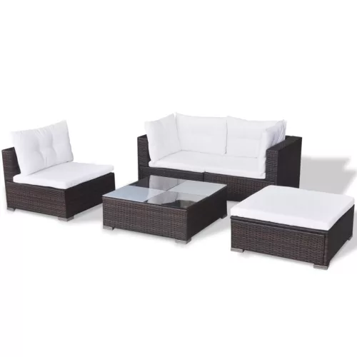  5 részes barna polyrattan kerti ülőgarnitúra párnákkal