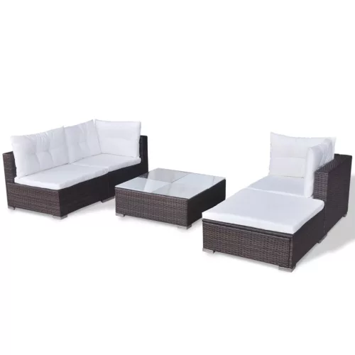  5 részes barna polyrattan kerti ülőgarnitúra párnákkal