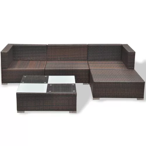  5 részes barna polyrattan kerti ülőgarnitúra párnákkal