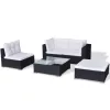  5 részes fekete polyrattan kerti ülőgarnitúra párnákkal