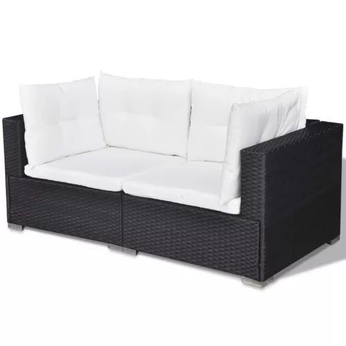  5 részes fekete polyrattan kerti ülőgarnitúra párnákkal
