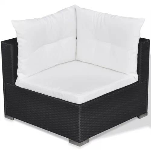  5 részes fekete polyrattan kerti ülőgarnitúra párnákkal