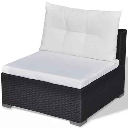  5 részes fekete polyrattan kerti ülőgarnitúra párnákkal