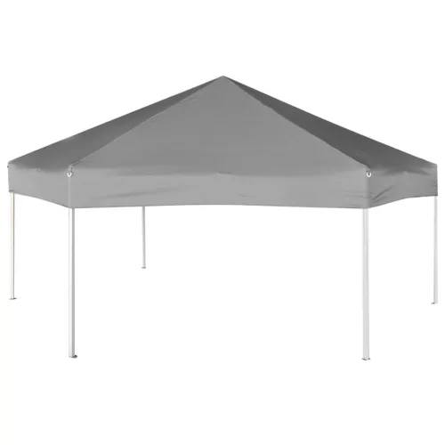  szürke hatszögletű felugró pavilon 6 oldalfallal 3,6 x 3,1 m