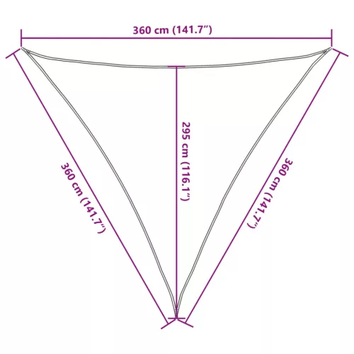  3,6x3,6x3,6 m háromszög alakú bézs HDPE napernyő