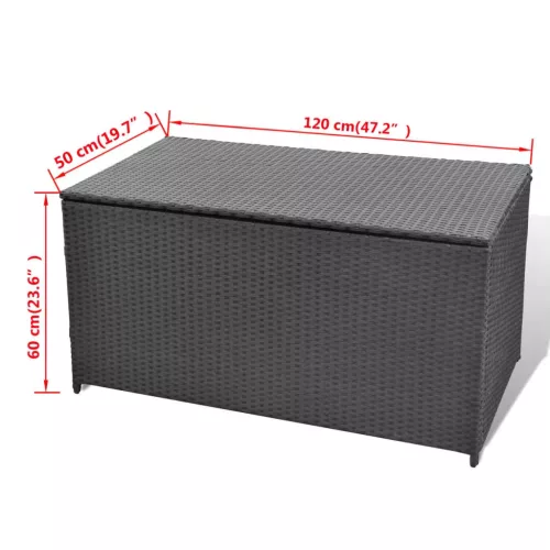  fekete polyrattan kerti tárolóláda 120 x 50 x 60 cm