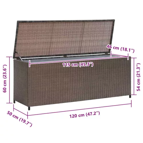  barna polyrattan kerti tárolóláda 120 x 50 x 60 cm