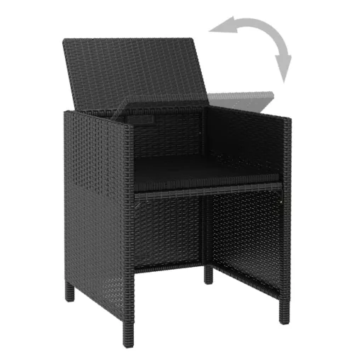  11 darabos fekete kültéri polyrattan és akácfa étkezőszett