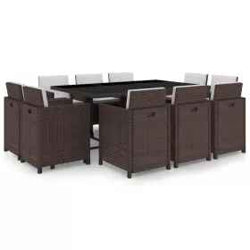    11-részes barna kültéri polyrattan étkezőszett párnákkal