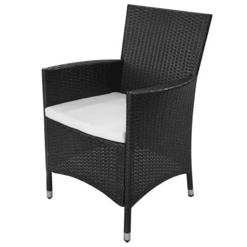  11-részes fekete polyrattan kültéri étkezőszett párnákkal