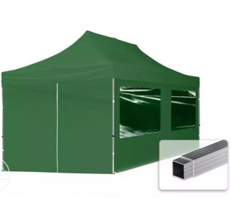 Professional összecsukható sátrak ECO 300 g/m2 ponyvával, alumínium szerkezettel, 4 oldalfallal - 3x6m zöld