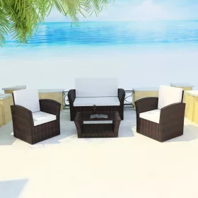  4-részes barna polyrattan kerti bútorszett párnákkal